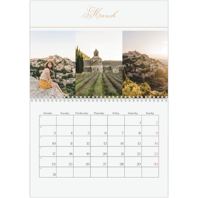 A4 Double Photo Calendar — Gold script banner [March]