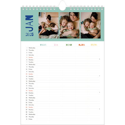 A4 Family Planner — Fun colourful you Planner - Family of 5 [January]