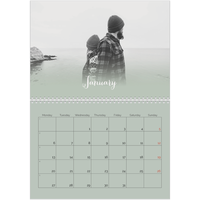 A4 Double Photo Calendar — Misty green [January]