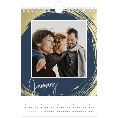 A5 Photo Calendar — Gold brush backgrounds [January]