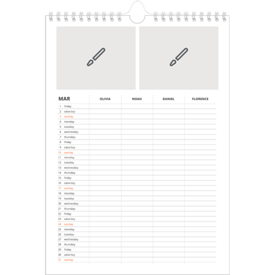 A4 Family Planner — Design your own planner - Family of 4 [March]