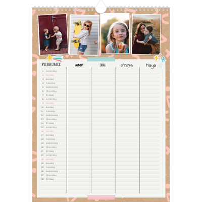 A3 Family Planner — Rustic Planner - Family of 4 [February]