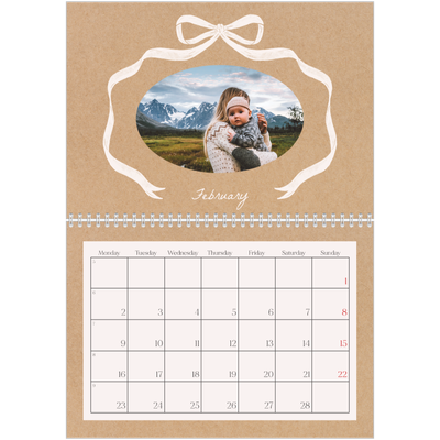 A4 Double Photo Calendar — Kraft and bow [February]