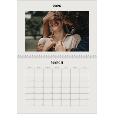 A4 Double Photo Calendar — Simple ivory [March]
