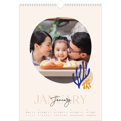 A3 photo calendars — Minimalist coral [January]