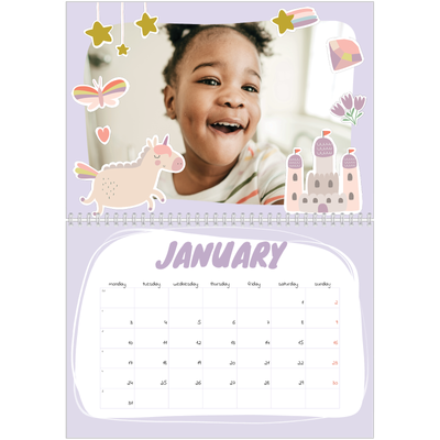A4 Double Photo Calendar — Rainbow unicorn [January]