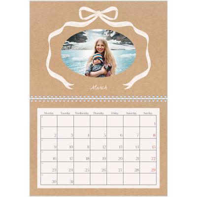 A4 Double Photo Calendar — Kraft and bow [March]
