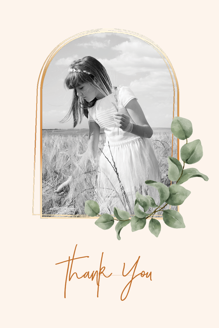 Thank you cards — Gold botanical arch