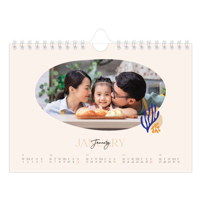 A5 Landscape Photo Calendar — Minimalist coral [January]