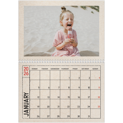 A4 Double Photo Calendar — Craft stamp effect [January]