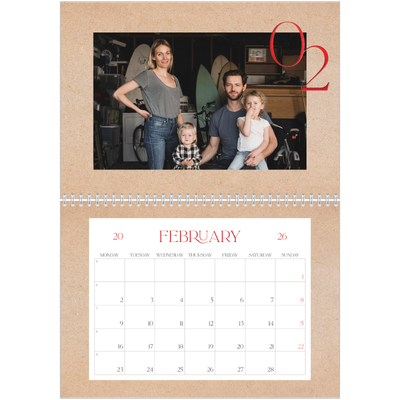 A4 Double Photo Calendar — Pops of red [February]