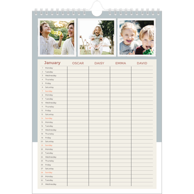A4 Family Planner — Earthy frames Planner - Family of 4 [January]