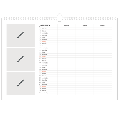 Family Planners A3 Landscape — Design your own planner - Family of 3 [January]