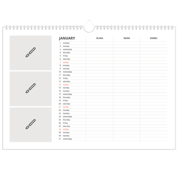 A3 Landscape Photo Calendar — Design your own planner - Family of 3