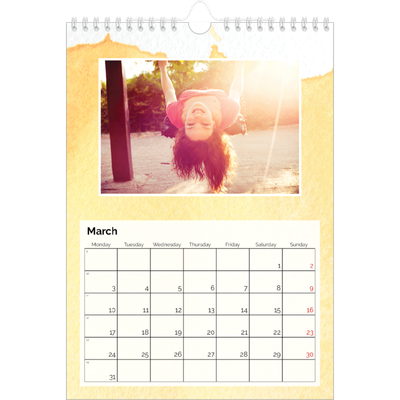 A4 Photo Calendar — Watercolour backgrounds [March]
