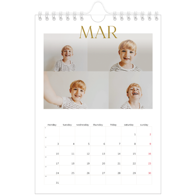 A5 Photo Calendar — Big gold text [March]