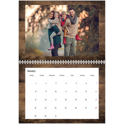 A4 Double Photo Calendar — Wood [January]