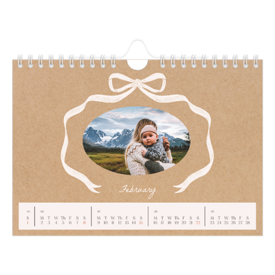 A5 Landscape Photo Calendar — Kraft and bow [February]