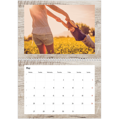 A4 Double Photo Calendar — Wood [May]