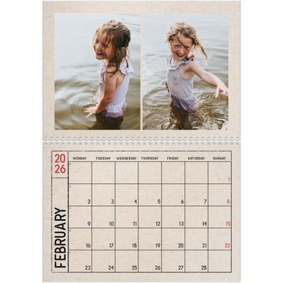 A4 Double Photo Calendar — Craft stamp effect [February]