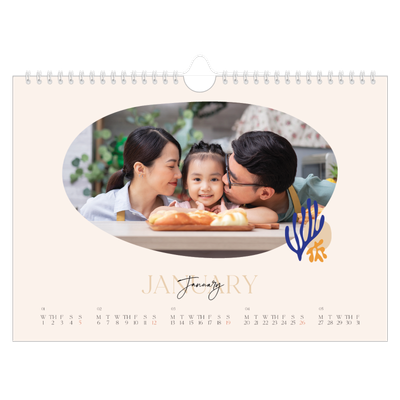 A4 Landscape Photo Calendar — Minimalist coral [January]