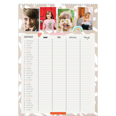 A3 Family Planner — Rustic Planner - Family of 4 [January]