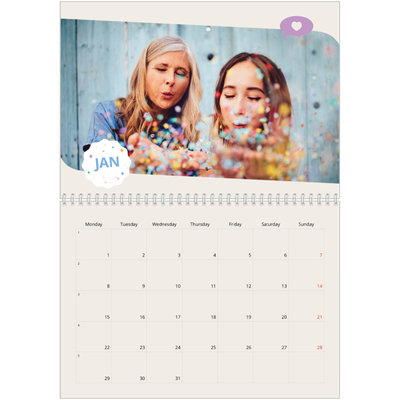 A4 Double Photo Calendar — Iconic birthday [January]