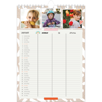 A4 Photo Calendar — Rustic Planner - Family of 3