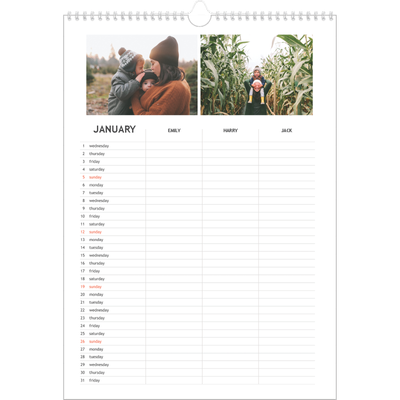 A3 Family Planner — Simple Planner - Family of 3 [January]