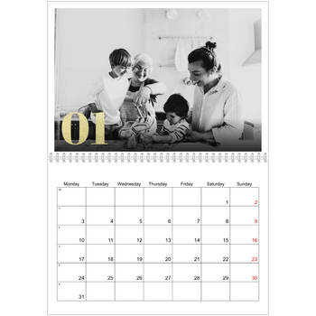 A4 Double Photo Calendar — Large glitter numbers