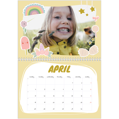 A4 Double Photo Calendar — Rainbow unicorn [April]