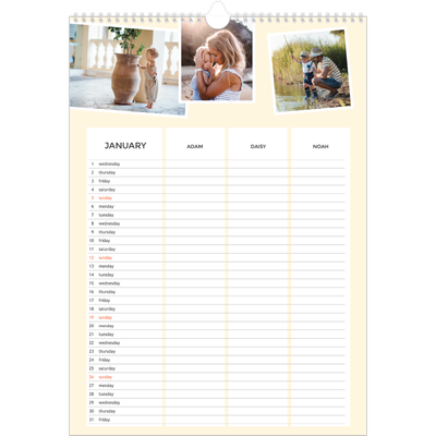 A3 Family Planner — Modern Planner - Family of 3 [January]