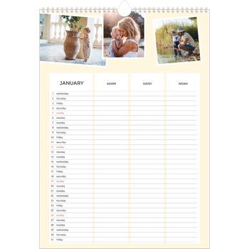 A3 Photo Calendar — Modern Planner - Family of 3