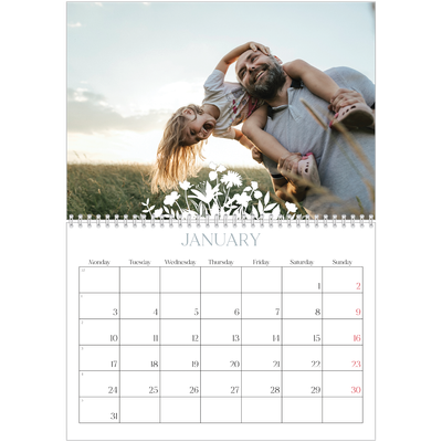 A4 Double Photo Calendar — Flower motif [January]