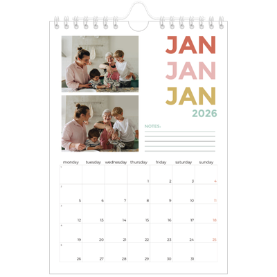 A5 Photo Calendar — Colourful type [January]