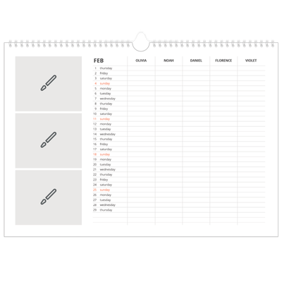 Family Planners A3 Landscape — Design your own planner - Family of 5 [February]