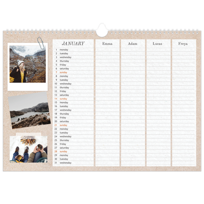 Family Planners A3 Landscape — Crafted Planner - Family of 4 [January]