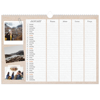 A3 Landscape Photo Calendar — Crafted Planner - Family of 4