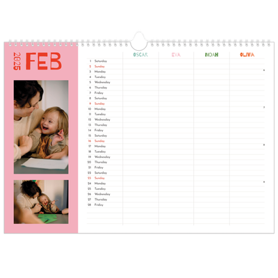 Family Planners A3 Landscape — Fun colourful you Planner - Family of 4 [February]