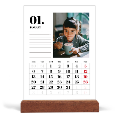 Easel Desk Calendar Portrait  — Serif and moments [January]