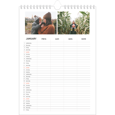 A4 Family Planner — Simple Planner - Family of 4 [January]