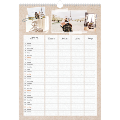 A3 Family Planner — Crafted Planner - Family of 4 [April]