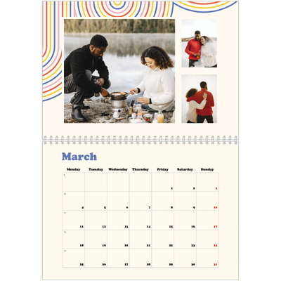 A4 Double Photo Calendar — Retro stripes [March]