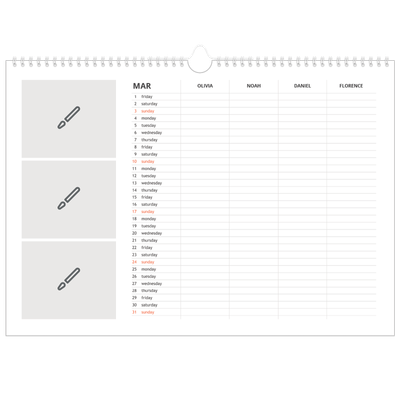 Family Planners A3 Landscape — Design your own planner - Family of 4 [March]