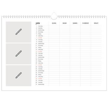 A3 Landscape Photo Calendar — Design your own planner - Family of 5