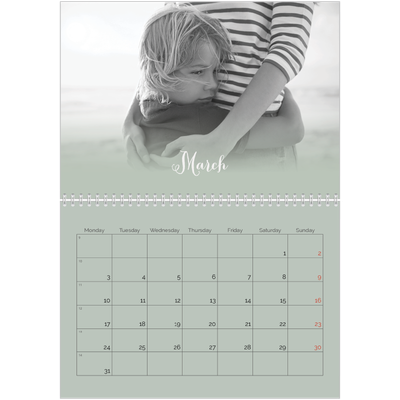 A4 Double Photo Calendar — Misty green [March]