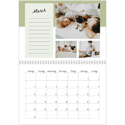 A4 Double Photo Calendar — List Calendar [March]
