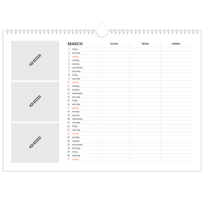 Family Planners A3 Landscape — Design your own planner - Family of 3 [March]
