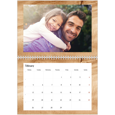 A4 Double Photo Calendar — Wood [February]