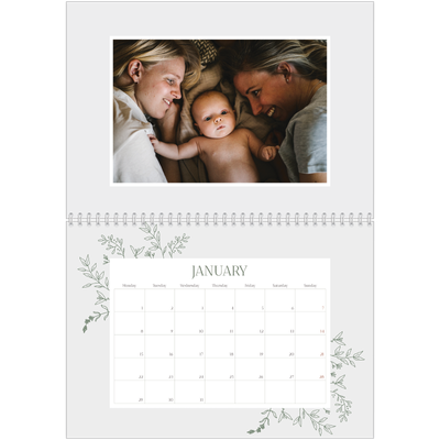 A4 Double Photo Calendar — Hand drawn flowers [January]